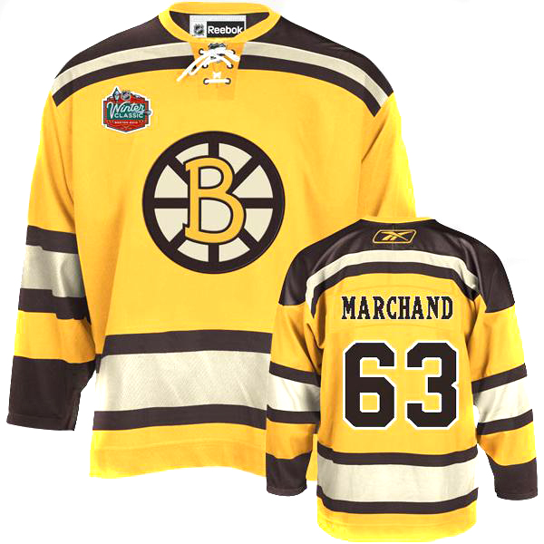 Bruins #63 Brad Marchand Winter Classic Yellow Embroidered NHL Jersey ...